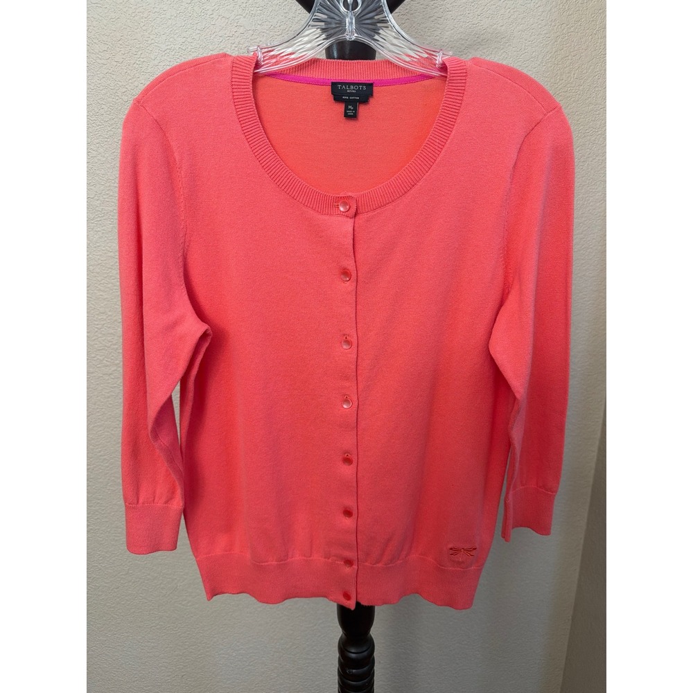 Talbots Petites Coral Pink Pima Cotton Button Front Cardigan Sweater MP